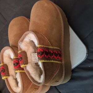 UGG Tan Boots with Red and Yellow Accents